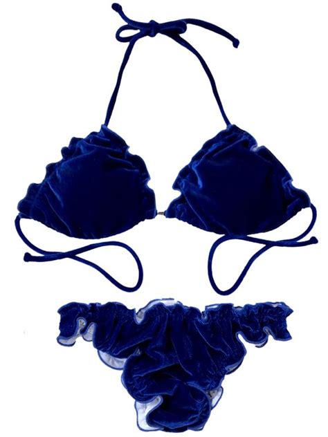 Ad Starfish Frilled Velvet Bikini Set Blue A Minimal Triangle