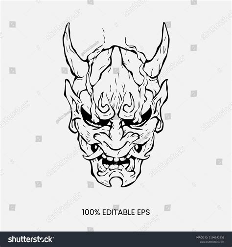 Oni Mask Line Art Kabuki Ancient History Royalty Free Stock Vector