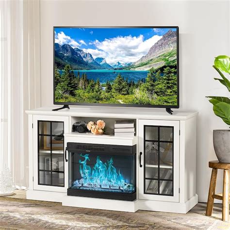 AOXUN 59-in W White TV Stand with LED Electric Fireplace in the ...