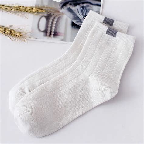 White Socks Women Keep Warm Pure Cotton Striped Solid Comfortable Women ...