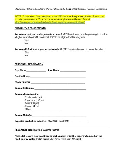 Fillable Online 2022 REU Application Form Docx Fax Email Print PdfFiller