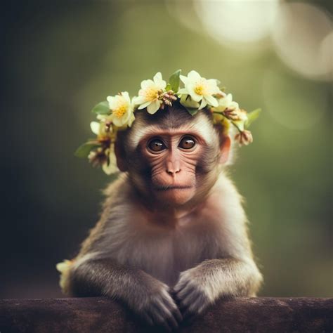 Premium AI Image A Monkey With A Flower Crown On His Head