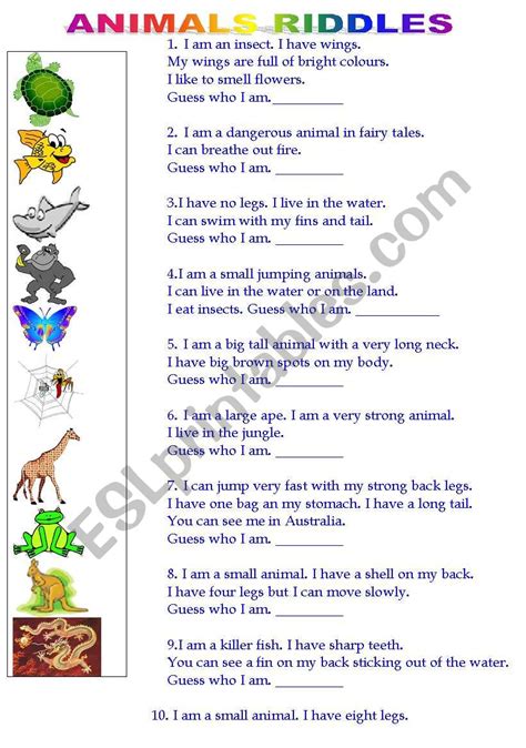 Animal riddles - ESL worksheet by Phoraphat