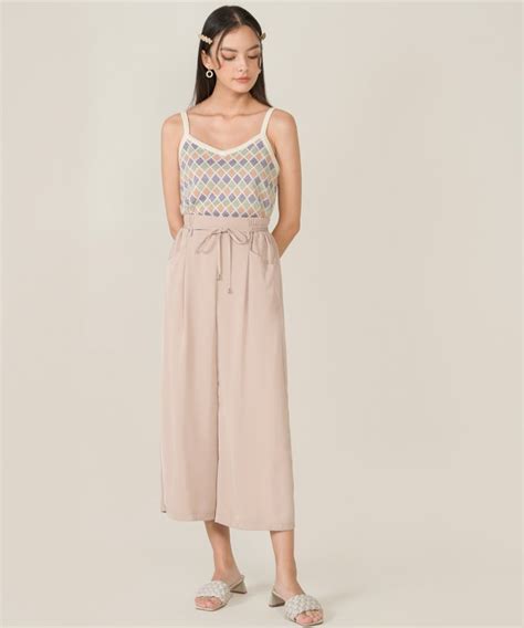 Ambrosia Pale Nude Button Wide Leg Pants Online Dress Shop