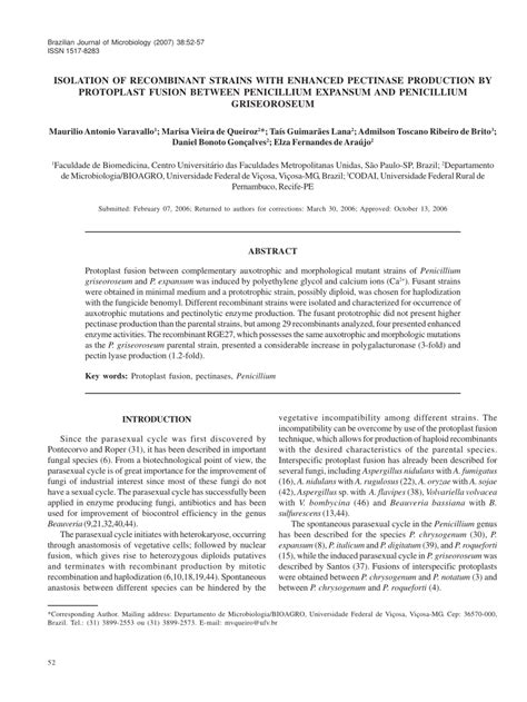 Pdf Isolation Of Recombinant Strains With Enhanced Pectinase