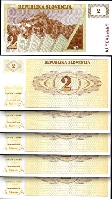 Slovenia 2 Tolarjev 1990 UNC 5 Pcs LOT Consecutive P 2 First Issue