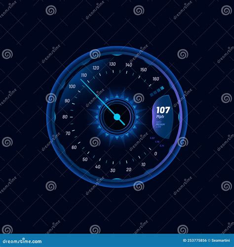 Futuristic Car Speedometer Gauge Blue Neon Dial Stock Vector