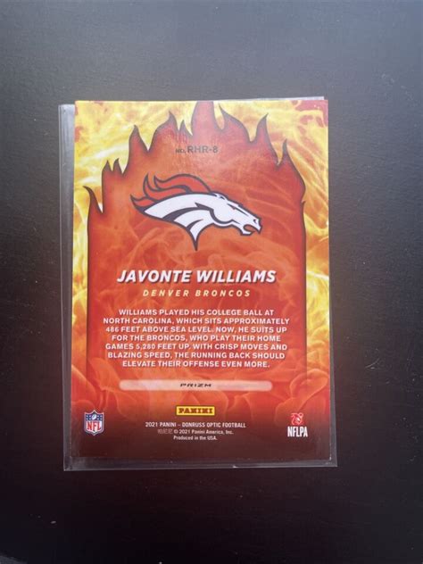 2021 Donruss Optic JAVONTE WILLIAMS Red Hot Rookies Holo Prizm RC RHR