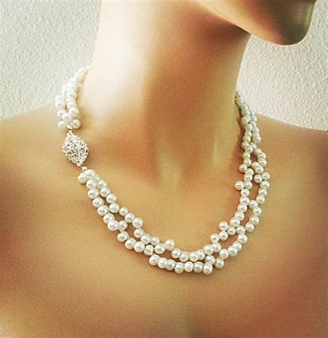 Bridal Pearl Necklace Pearl Wedding Statement Necklace