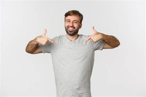 Premium Photo Portrait Of Handsome Bearded Man In Gray T Shirt