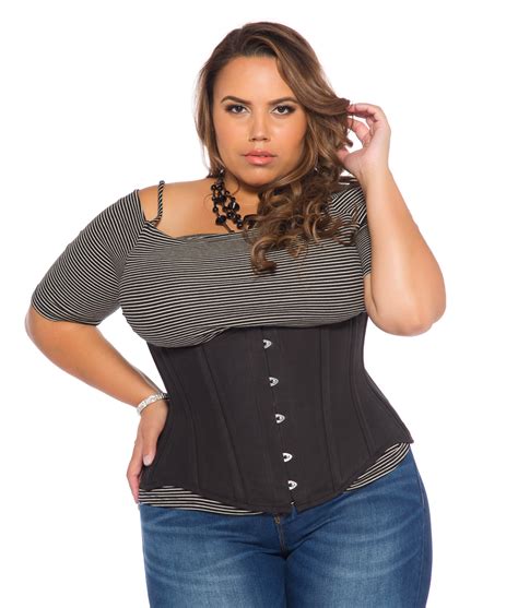 Lara Black Cotton Plus Size Underbust Steel Boned Corset Glamorous Corset