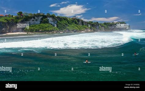 Aerial View Of White Waves In Suluban Beach Uluwatu Bali Stock Photo