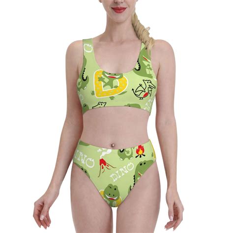 Haiem Cute Dinosaurs Cartoon Women S High Waisted Bikini Set Two Piece