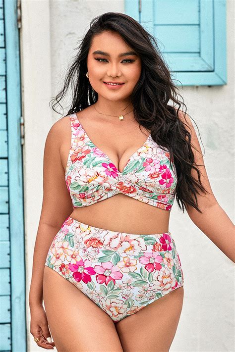 Bikini taille haute à bralette et bandes floral à emballage Cupshe France