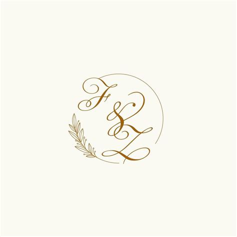 Initials Fz Wedding Monogram Logo With Leaves And Elegant Circular