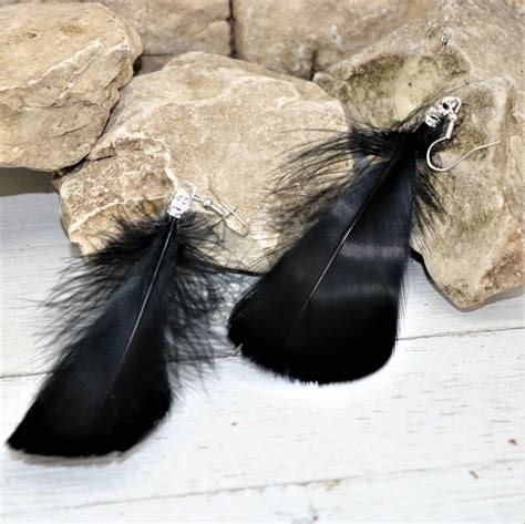 Natural Black Feather Earrings, Bohemian Festival Style Earrings, Boho ...