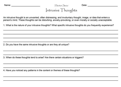 Intrusive Thoughts Worksheet To Conquer The Mind For Mental Clarity Etsy