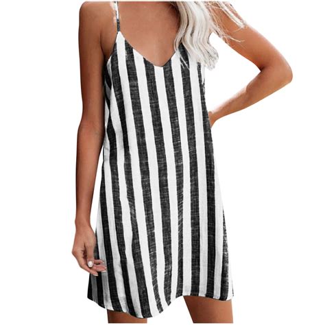 Mchoice Summer Dresses 2024 For Women Casual Striped Sleeveless V Neck