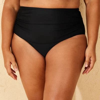Women S Shirred High Waist Full Coverage Bikini Bottom Shade Shore Black 1X Plus Size