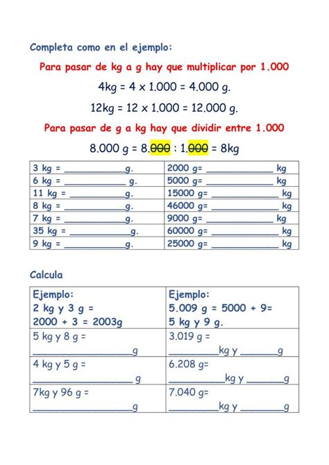 Ejercicio De Kilogramos Y Gramos Ejercicios De Calculo Actividades