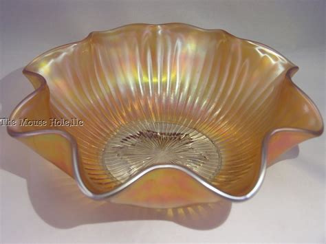 Lovely Iridescent Carnival Glass Ruffled Bowl With Clear Starburst