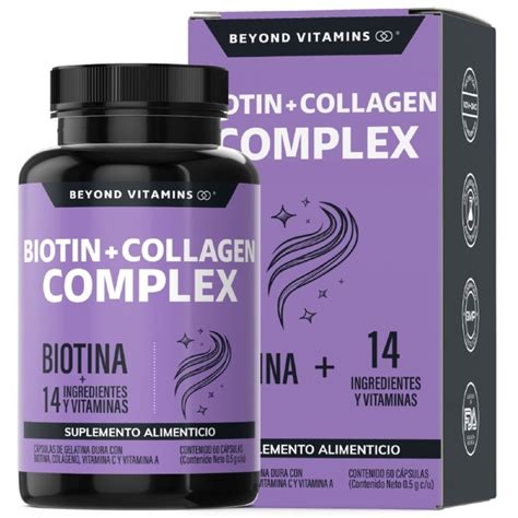 Biotina con Colágeno 15 Ingredientes para Cabello Piel Uñas con 60