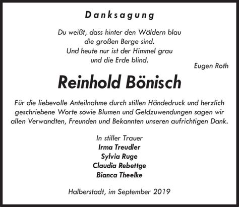 Traueranzeigen von Reinhold Bönisch abschied nehmen de