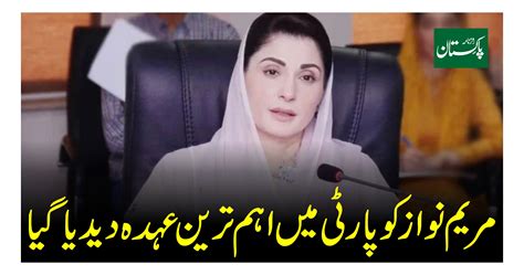 مریم نواز پاکستان مسلم لیگ نکی سینئر نائب صدر کیساتھ چیف آرگنائزر بھی مقرر