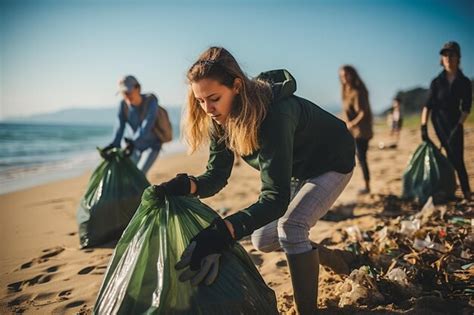 Grupo De Voluntarios Recogiendo Basura En La Playa Concepto De