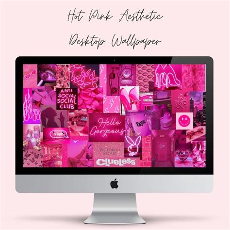 Hot Pink Aesthetic Desktop Wallpaper Hot Pink Pink Digital Etsy