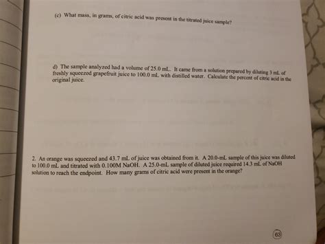 Solved C What Mass In Grams Of Citric Acid Was Present Chegg