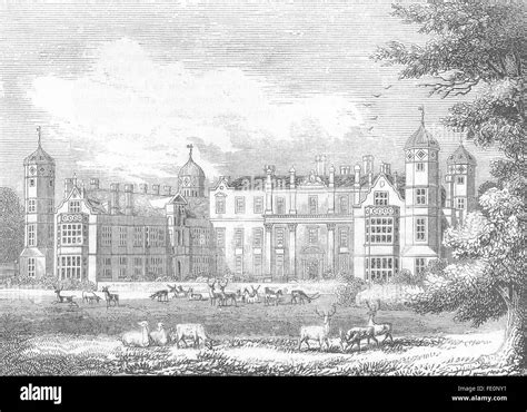 KENT: Cobham Hall, antique print 1845 Stock Photo - Alamy