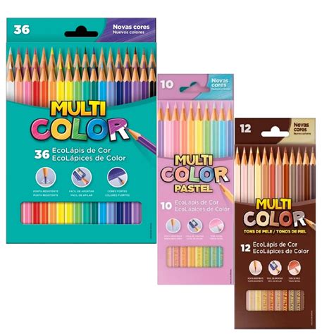 Kit Lápis De Cor Multicolor 36 Cores 12 Tons De Pele 10 Tons Pastel