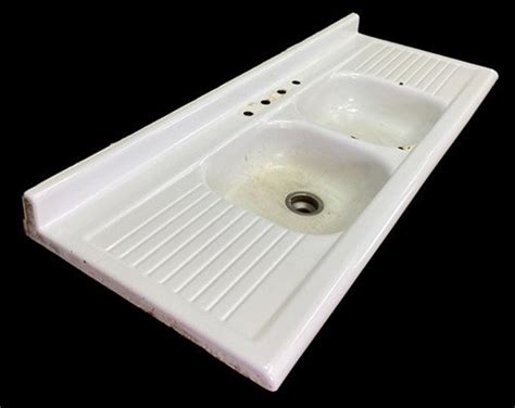 Porcelain Farmhouse Sink, Vintage Double Bowl Sink, Dual Drainboard ...