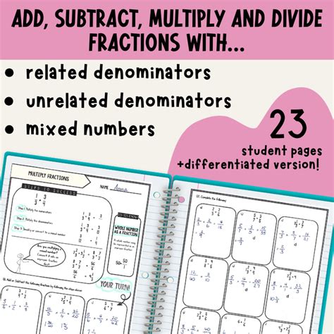 Grade 7 Adding Subtracting Multiplying And Dividing Fractions Worksheets Differentiated