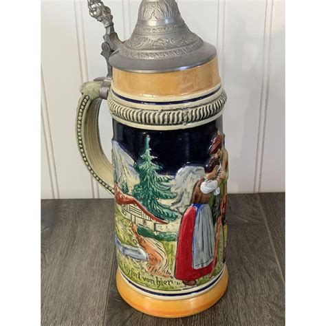 Vintage Hand Painted German Beer Stein Pewter Lidded Etsy