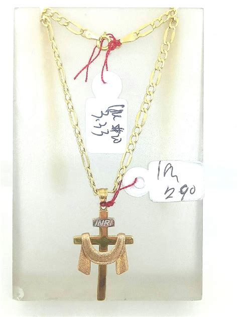 18k Saudi Gold Necklace Cross Tri Color Inri Pendant Women S Fashion