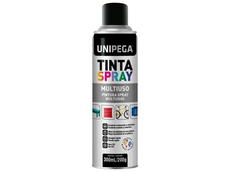 Tinta Spray Multiuso 300ml 200g Preto Brilhante Unipega