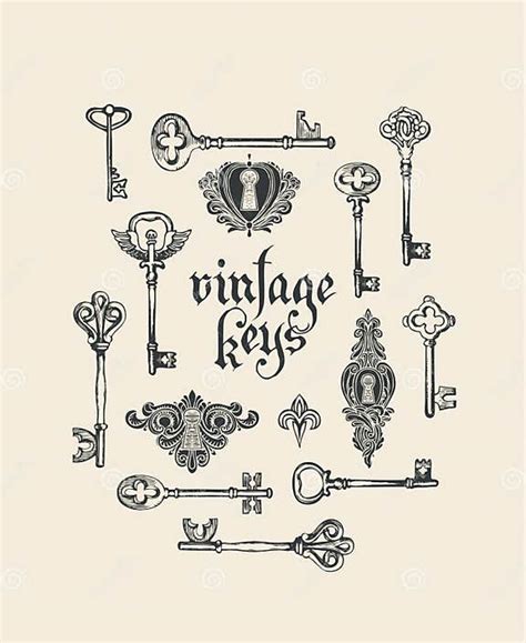 Retro Banner With Vintage Keys And Keyholes Stock Vector Illustration