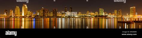 San Diego at Night - A panoramic night view of waterfront skyline of ...