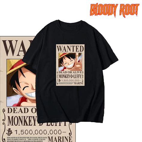 Jual Kaos One Piece Bounty Monkey D Luffy Wanted Hitam T Shirt