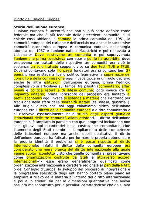 Diritto Ue Riassunto Del Libro Diritto DellUnione Europea Storia