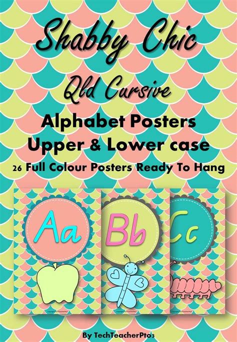 Full Colour Shabby Chic Alphabet Posters In Queensland Cursive Font