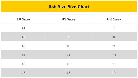 Ash Size Chart And Sizing Guide In 2024