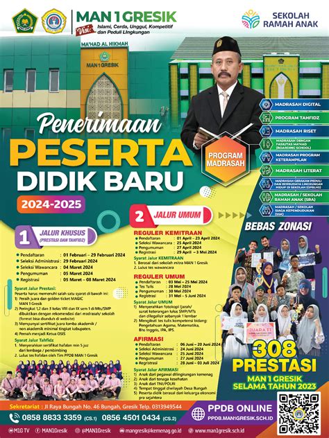 PPDB JALUR KHUSUS DAN TAHFIDZ TAHUN 2024 2025 DIBUKA MAN 1 Gresik