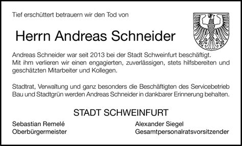 Tief Ersch Ttert Betrauern Wir Den Tod Von Herrn Andreas Schneider Andreas