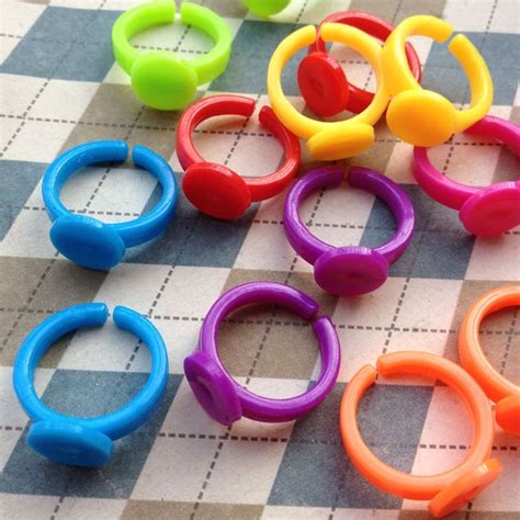 100pcs Mix Color Plastic Childrens Ring Blanks 10mm