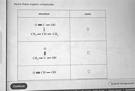 Name These Organic Compounds Structure Name Ocoh Ch3ch2ch2oh Ch3cooh Ch3och3