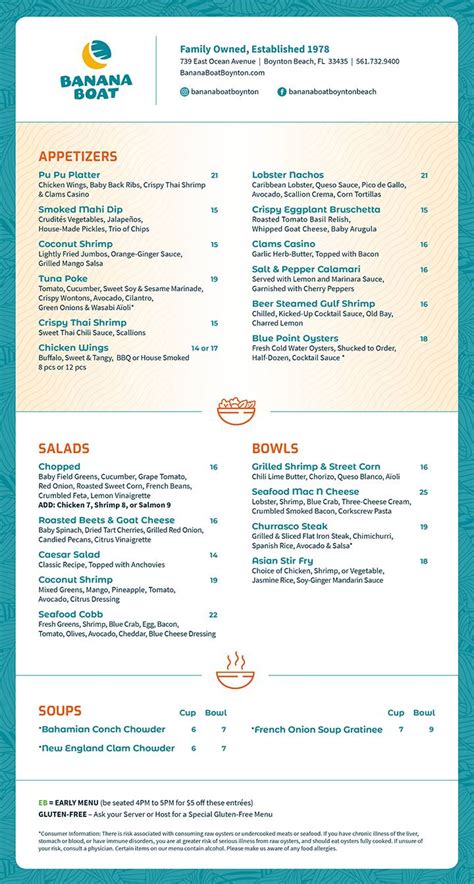 Menu at Banana Boat restaurant, Boynton Beach