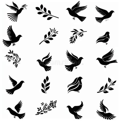 Peace Dove Graffiti Pigeons Twigs Ink Illustration Flying Birds